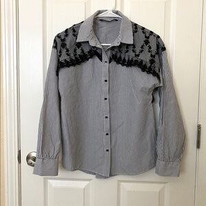 Zara Basic Dress Shirt with Lace Accents
